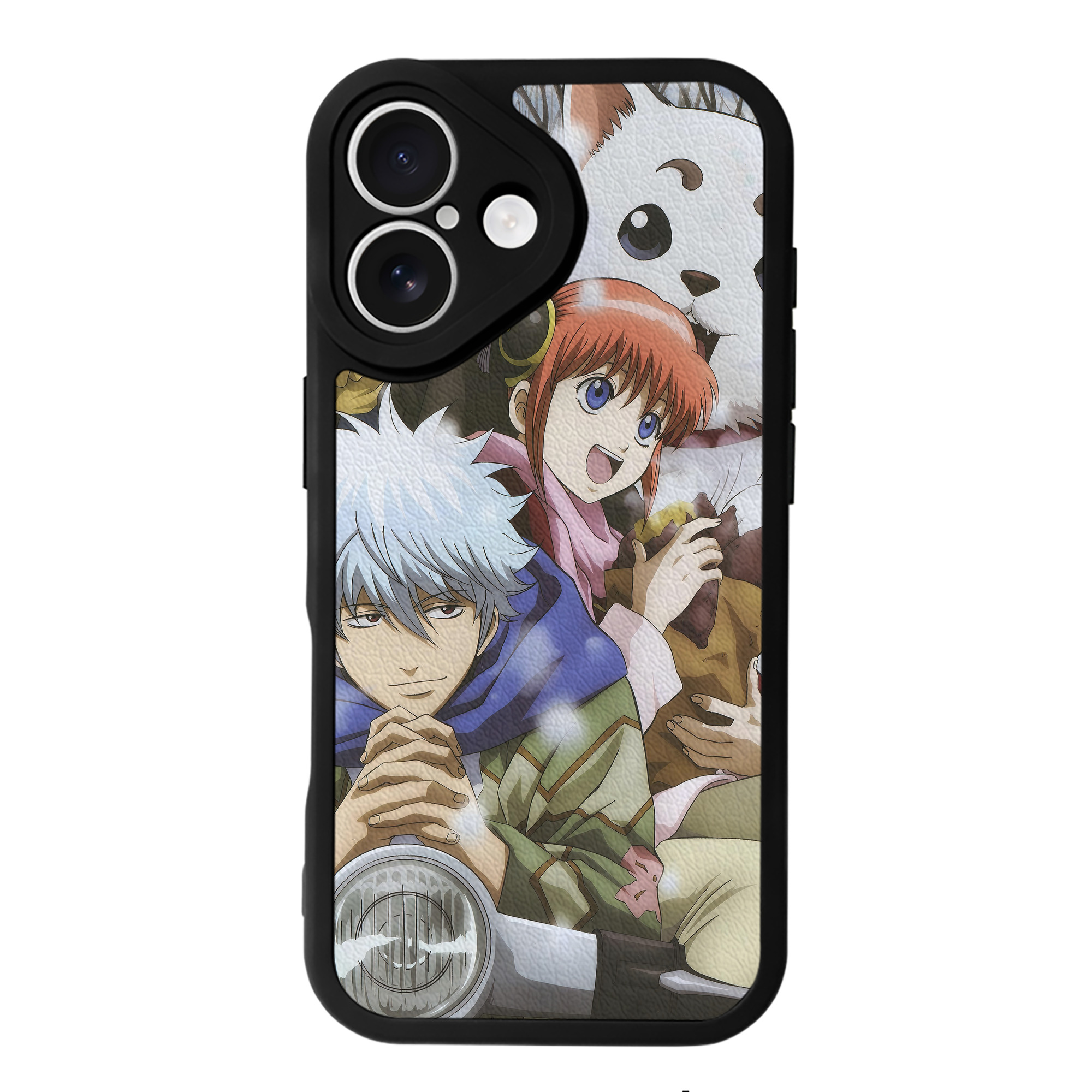 （画像用） ぎんたま 坂田銀時（さかたぎんとき） 神楽 志村新八（しむら しんぱち） GINTAMA Sakata Gintoki Kagura Shimura Shinpachi 【iPhone 16シリーズ対応】シリコンスマホケース（レザー調） 材質：シリコン